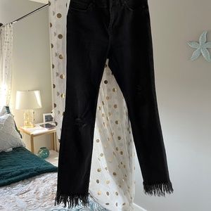 Free People Low Waisted Fringe Black Denim